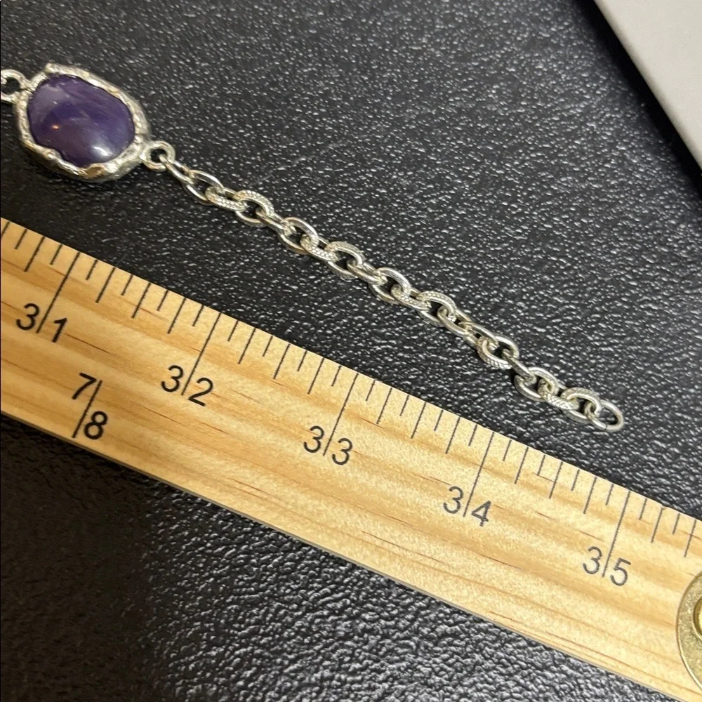Purple Stone Linked Silver Tone Necklace Geometric Long Native American Western